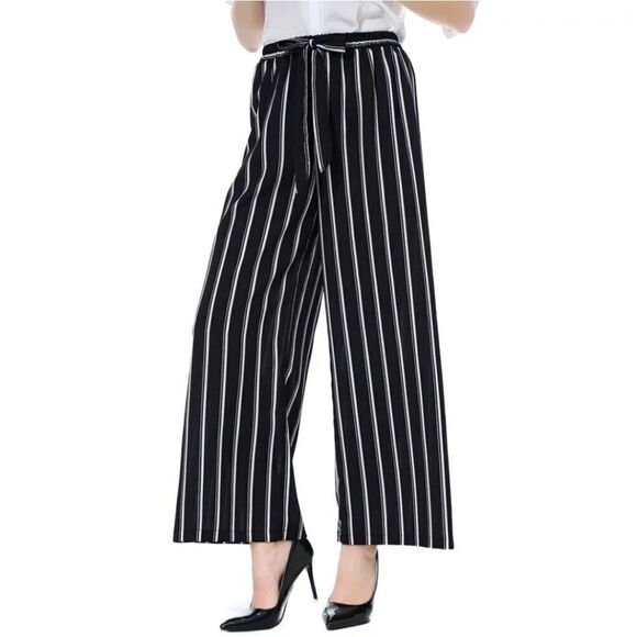 H&H by Harmony & Havoc Black White Striped High Rise Belted Wide Leg Pants Xl - Picture 1 of 8
